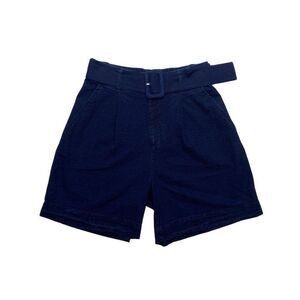 High Rise Belted Shorts XS Dark‎ Blue Women's Elastic Waist Pockets NEW